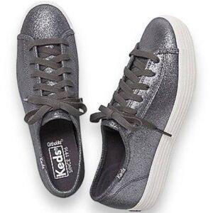 Keds Metallic Silver Gray Triple Kick Canvas Sneaker Platform Size 6.5 Glitter